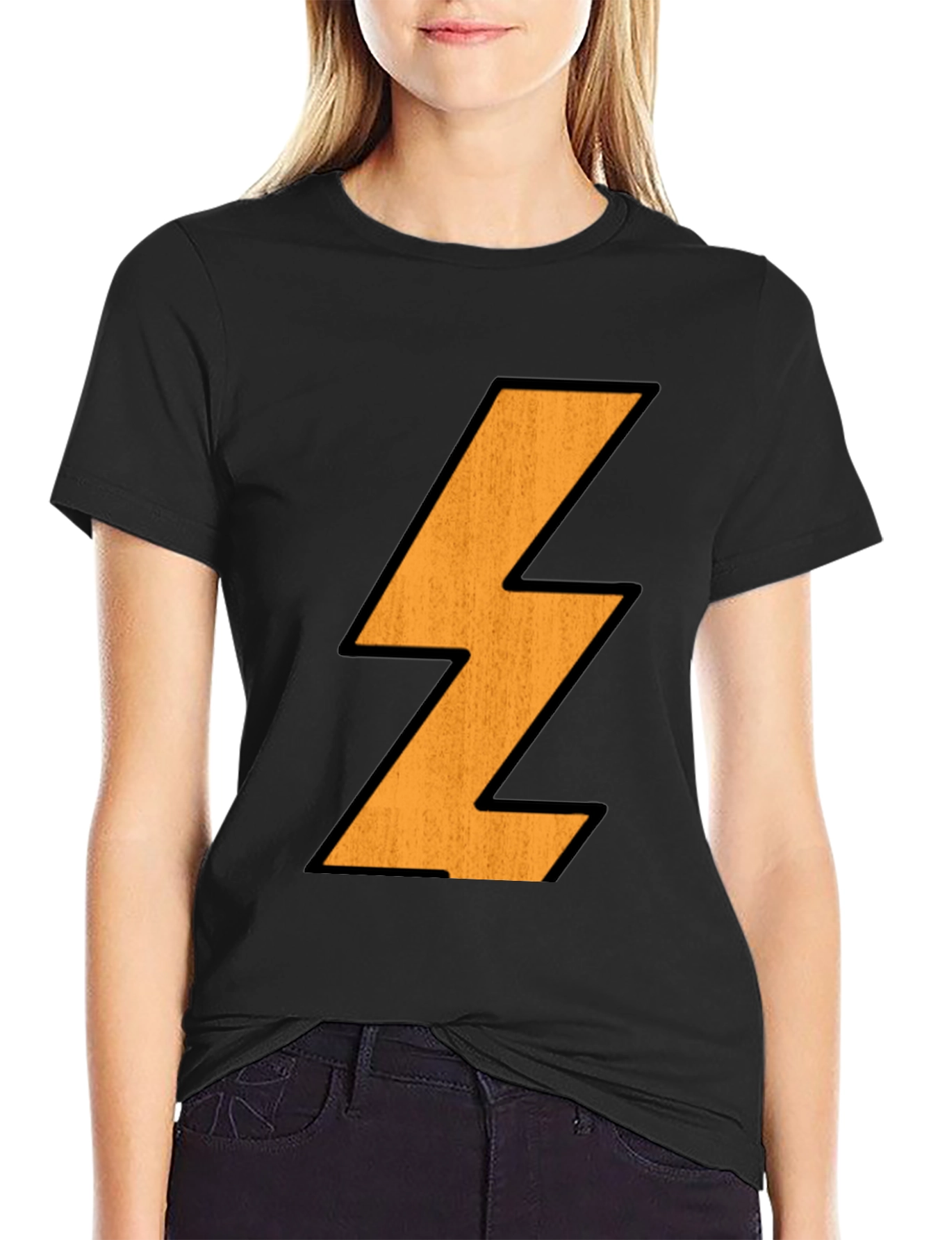 Black Lightning Bolt Graphic Tee - Black Cotton T-Shirt view 2