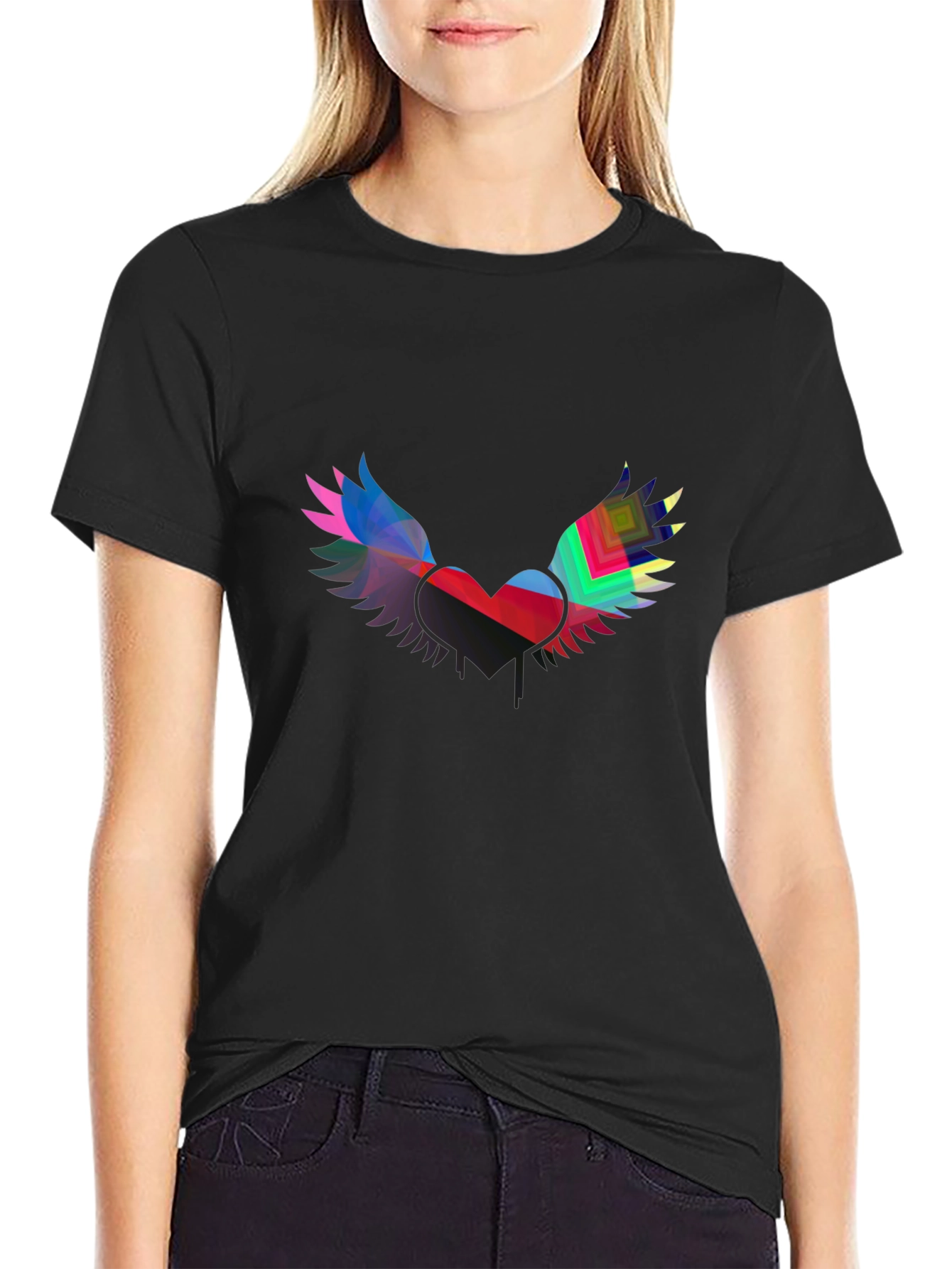 Black Winged Heart Graphic Black Tee view 2