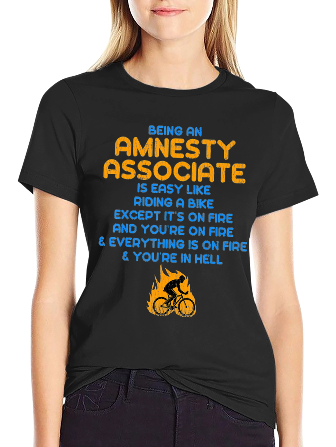 Black Amnesty Associate T-Shirt: Riding a Bike in Hell view 2
