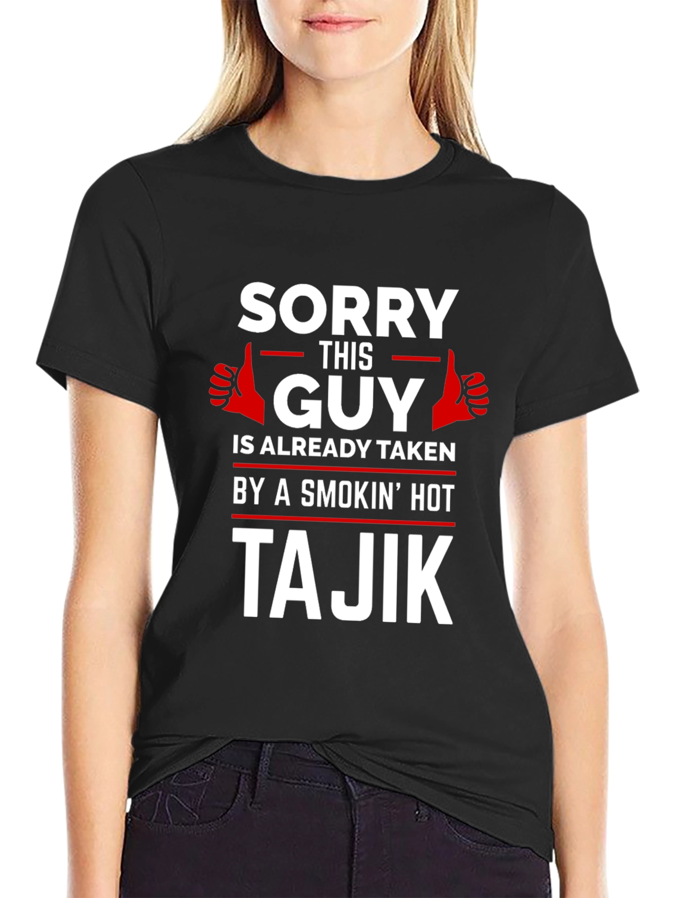 Black Sorry This Guy Is Taken Tajik T-Shirt view 2