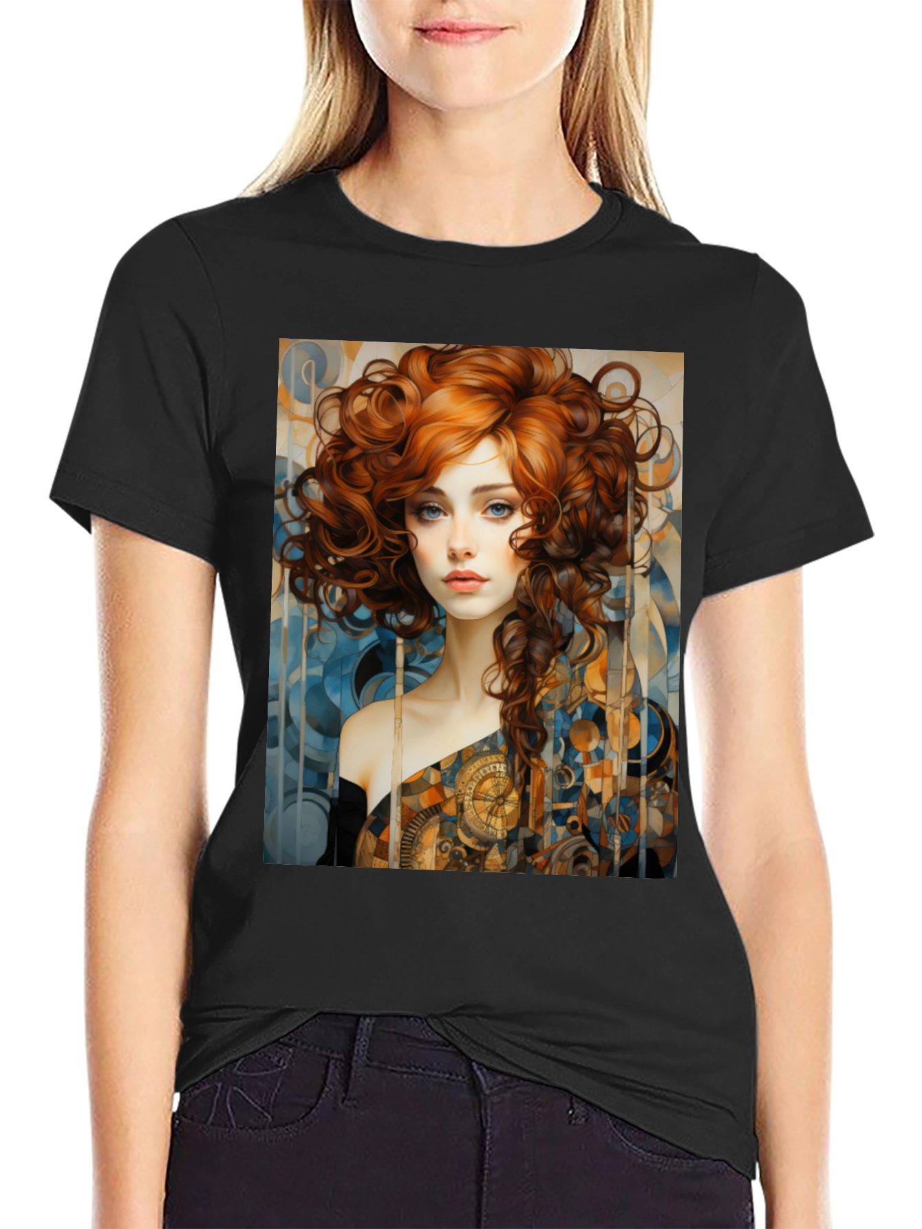 Black Art Nouveau Woman Graphic Black T-Shirt view 2