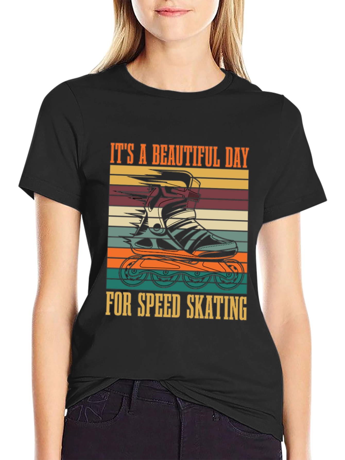 Black Retro Speed Skating T-Shirt - A Beautiful Day view 2