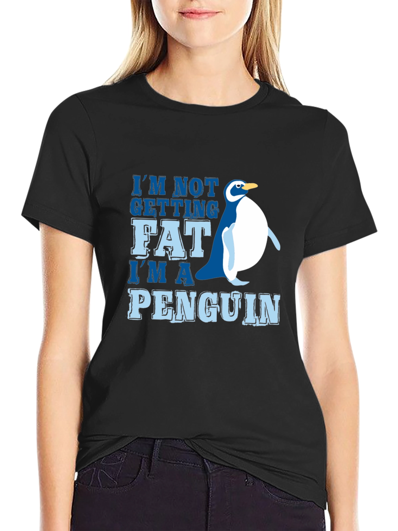 Black Funny Penguin Graphic Tee - I'm Not Getting Fat view 2
