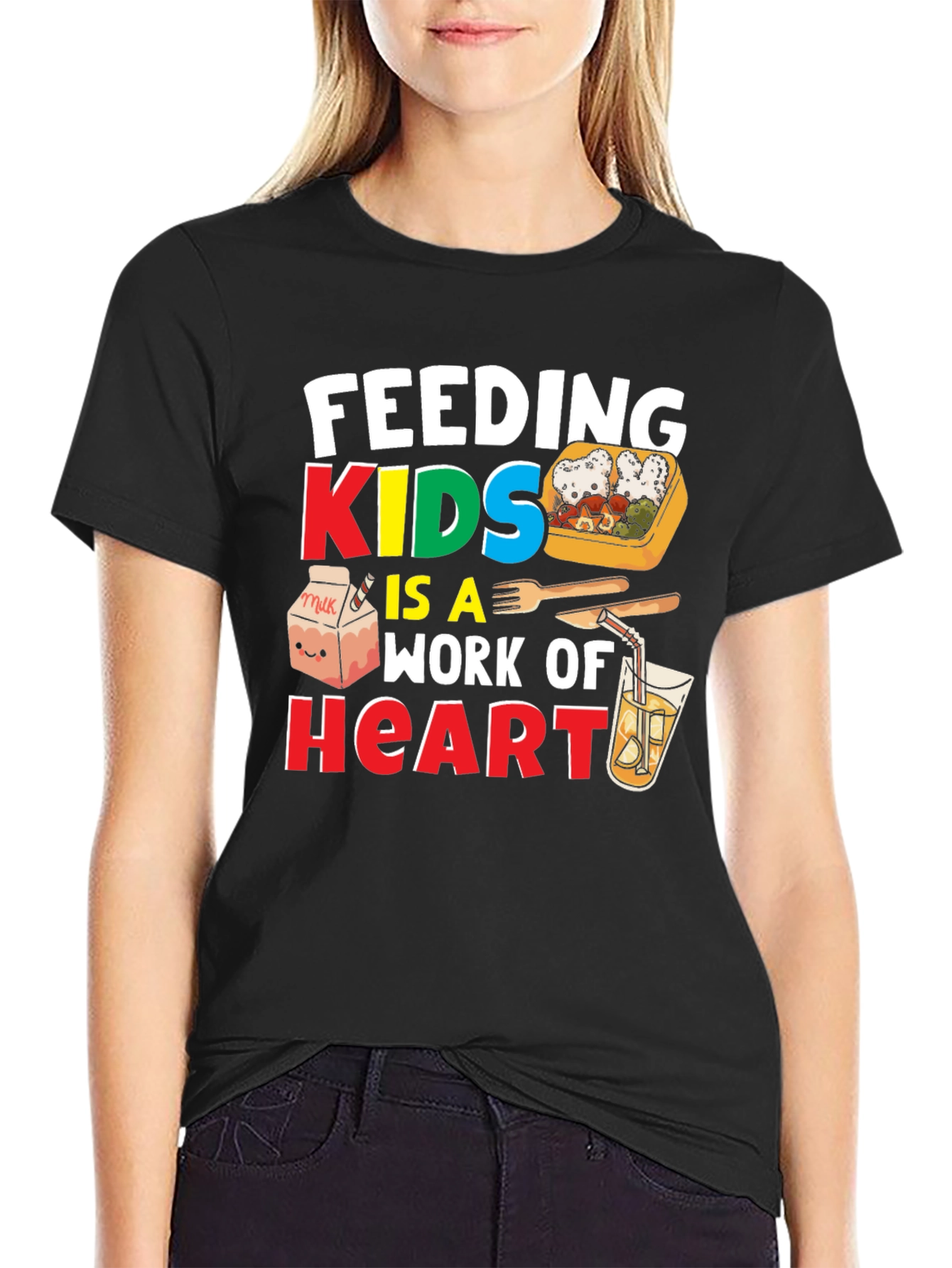 Black Feeding Kids is a Work of Heart T-Shirt view 2