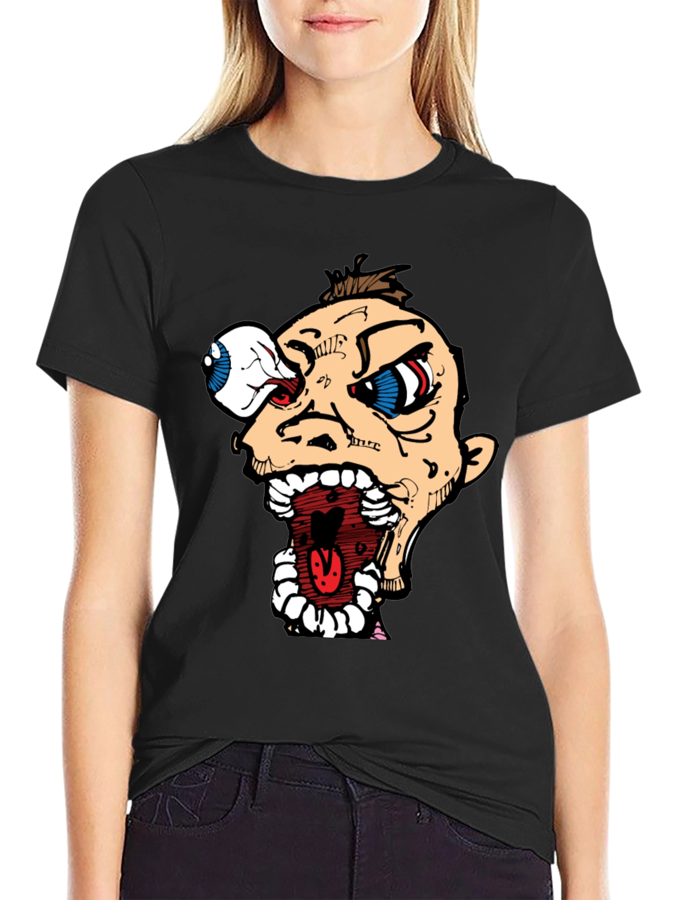 Black Cartoon Graphic Print Black Tee view 2