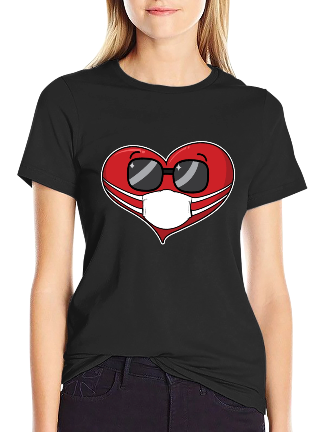 Black Masked Heart Graphic Tee - Trendy Comfort view 2