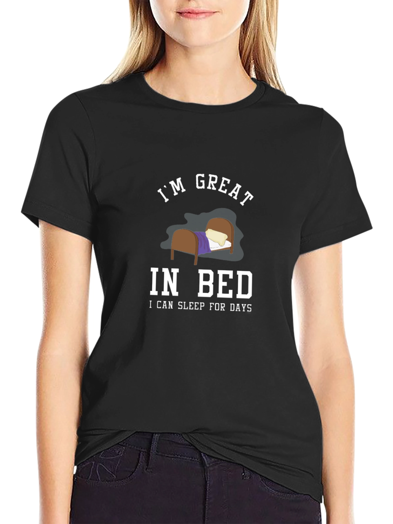 Black I'm Great in Bed Funny Black T-Shirt view 2