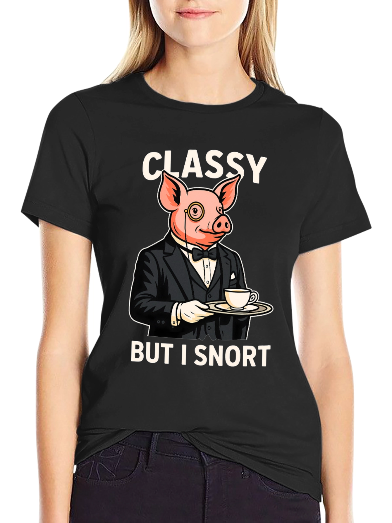 Black Classy But I Snort Pig T-Shirt view 2