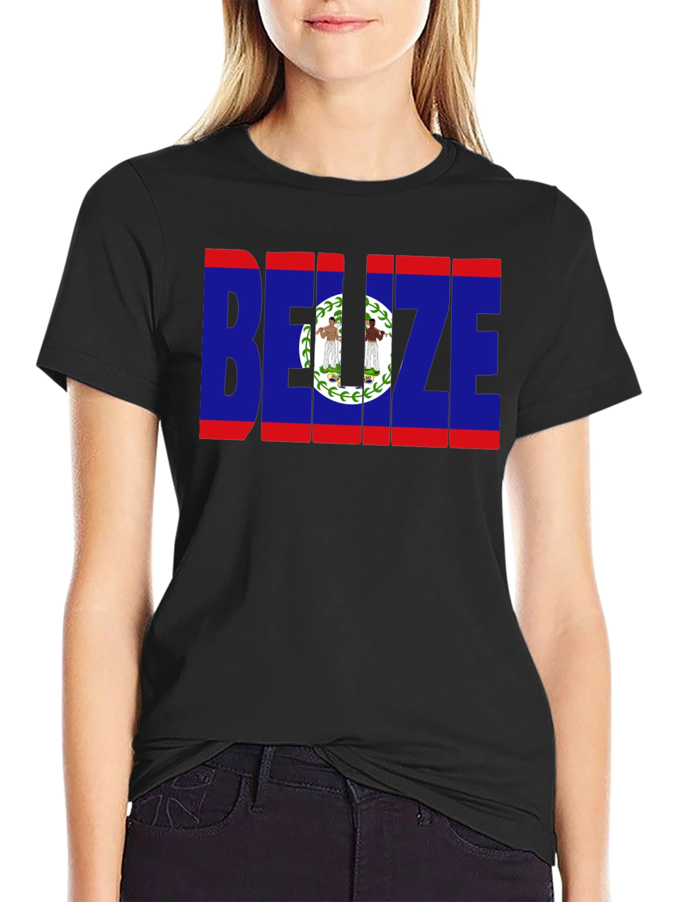 Belize Flag Graphic T-Shirt - Black Crew Neck Tee - 2