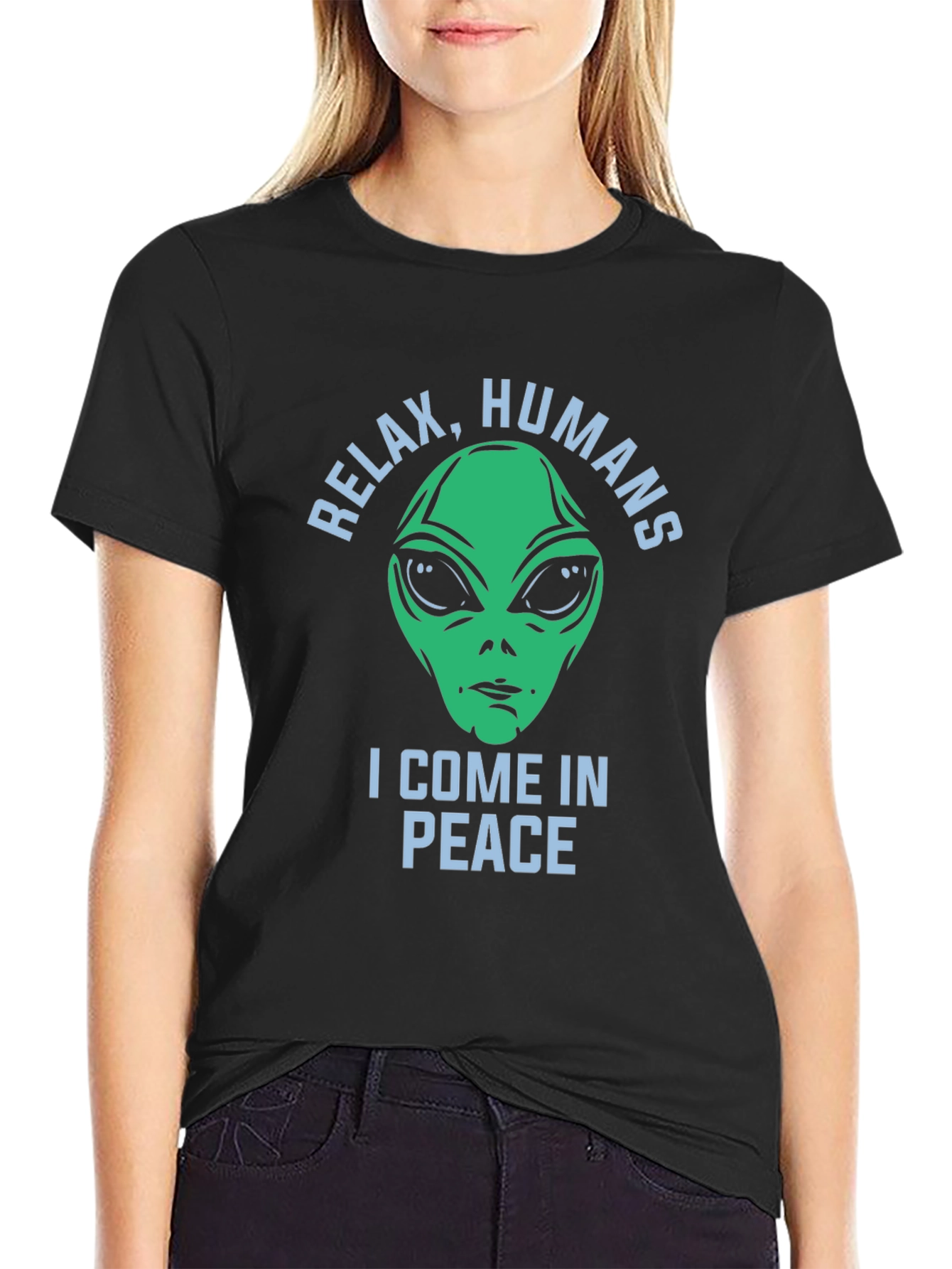 Black Relax Humans Alien Graphic T-Shirt view 2