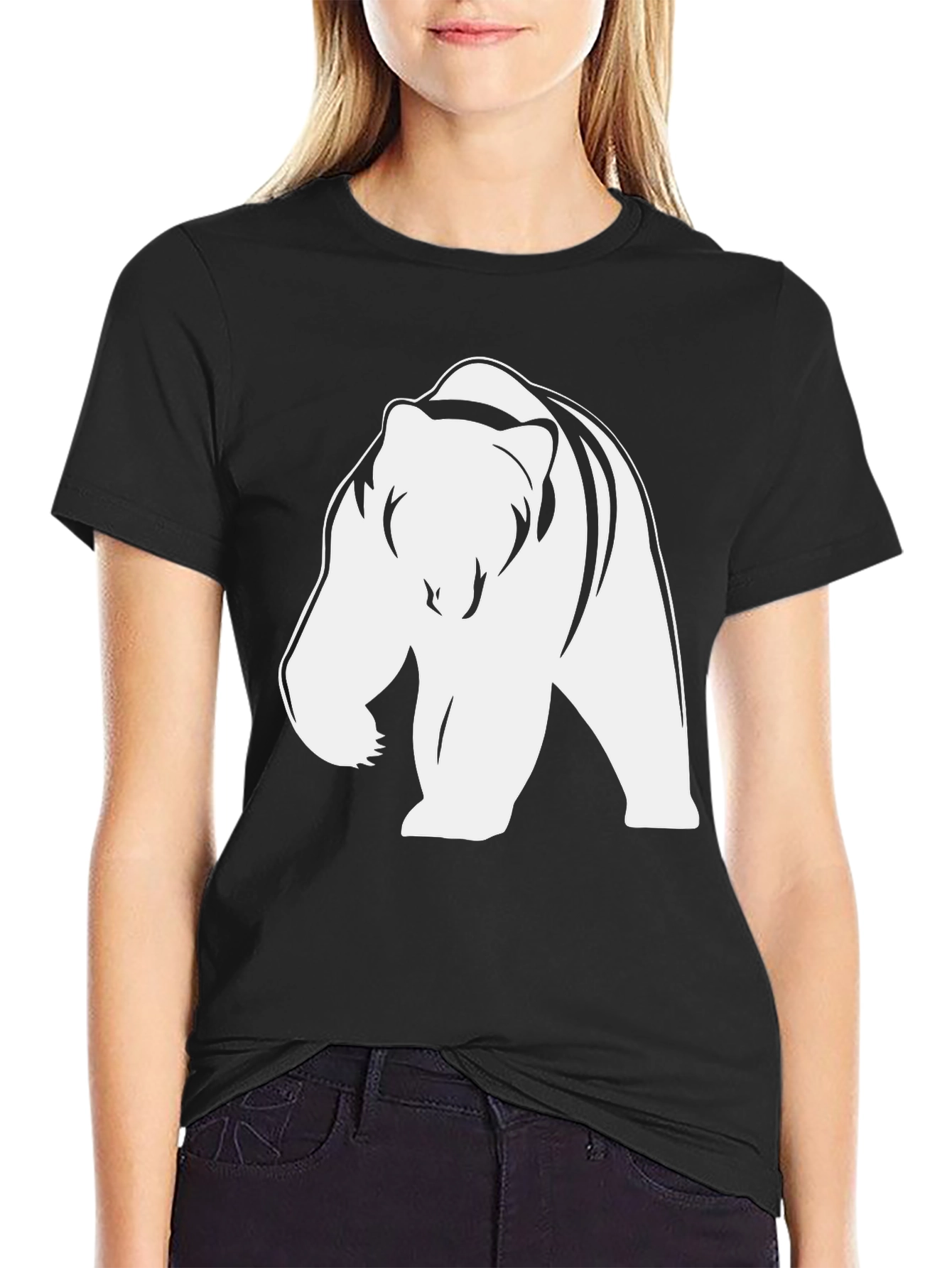 Black Bear Graphic Tee - Cool Black Cotton T-Shirt view 2