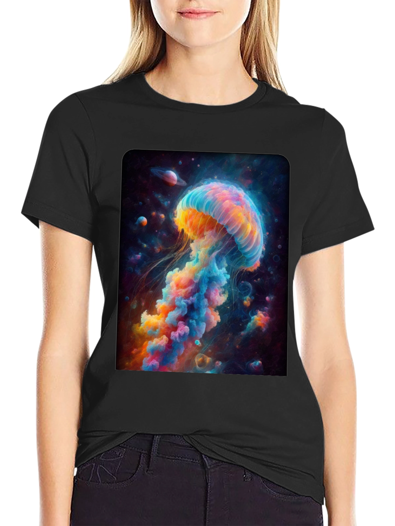 Black Space Jellyfish Graphic T-Shirt view 2