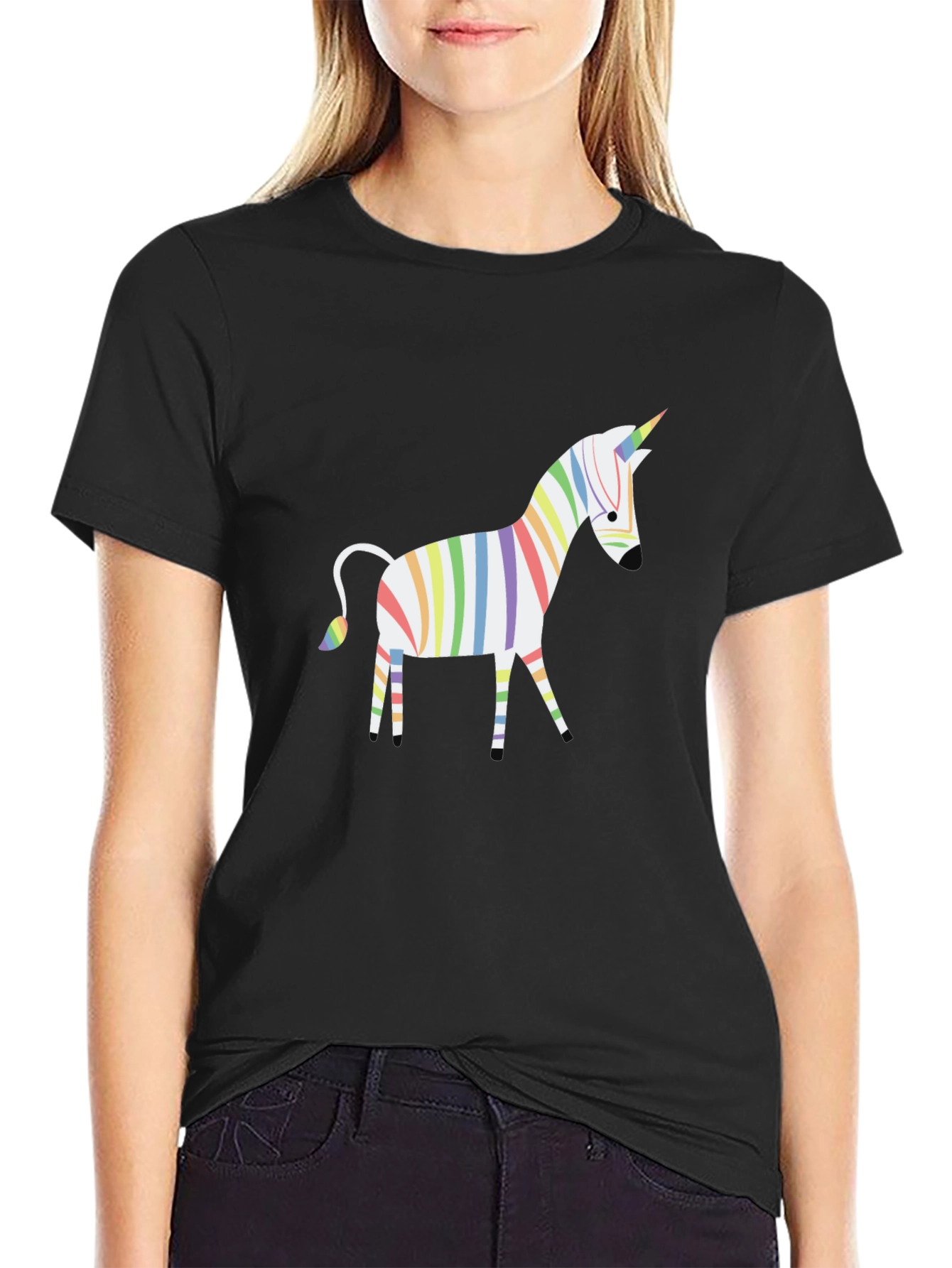 Black Rainbow Unicorn T-Shirt view 2