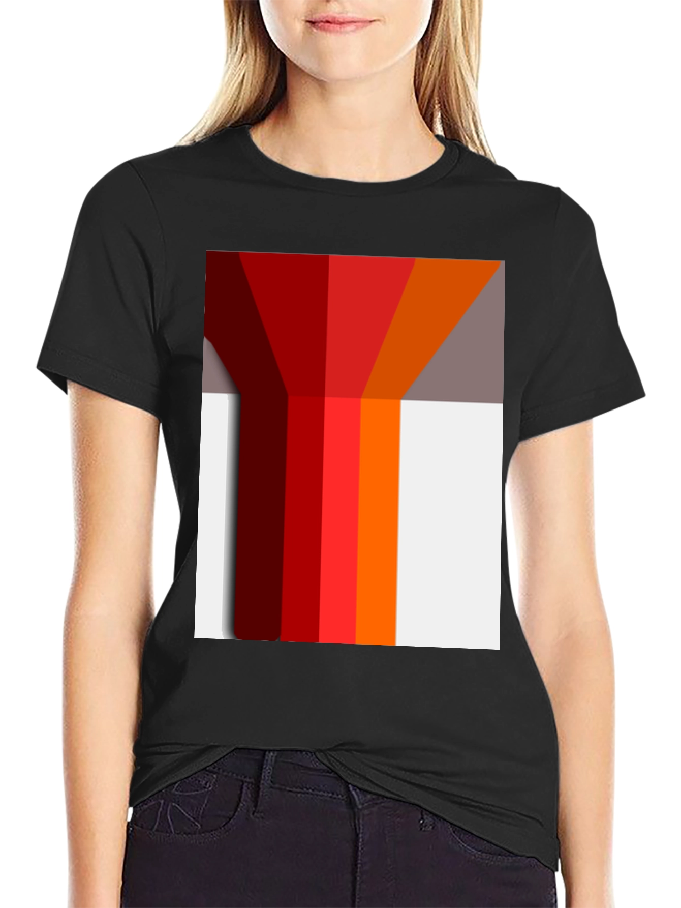 Black Geometric Color Block Graphic Tee - Modern Style view 2