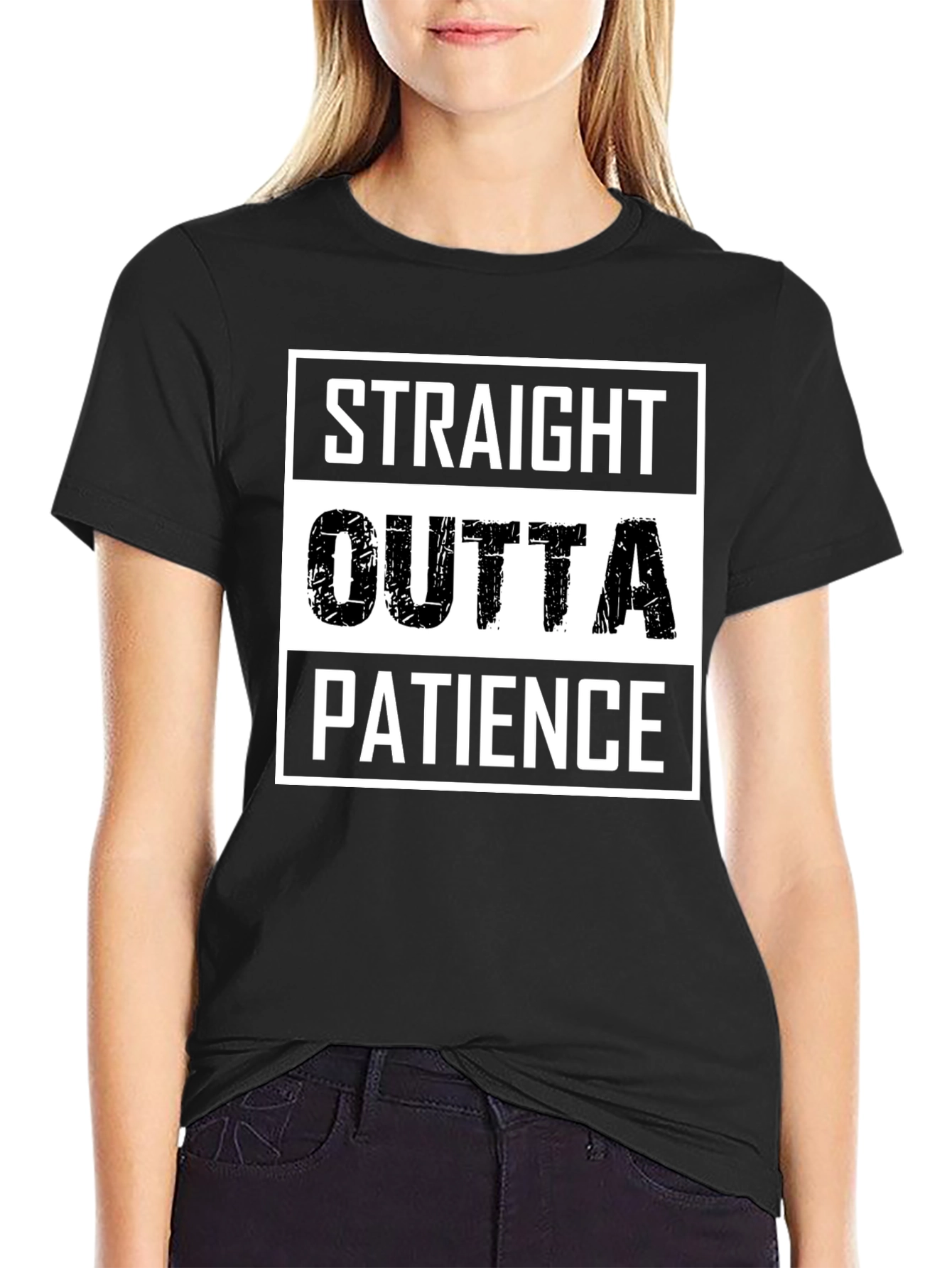 Black Straight Outta Patience T-Shirt - Funny Graphic Tee view 2