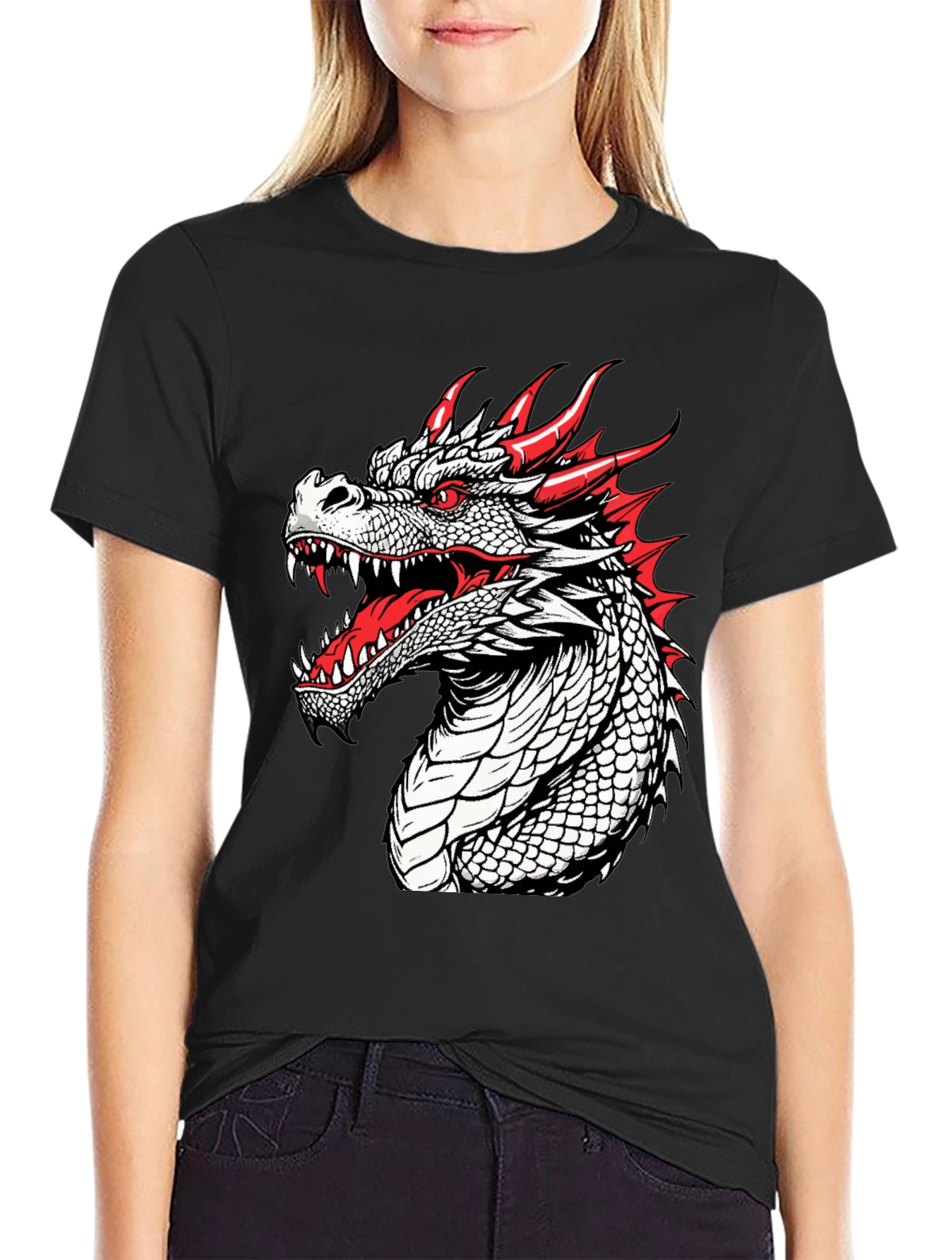 Black Dragon Graphic T-Shirt - Fierce and Bold Design view 2