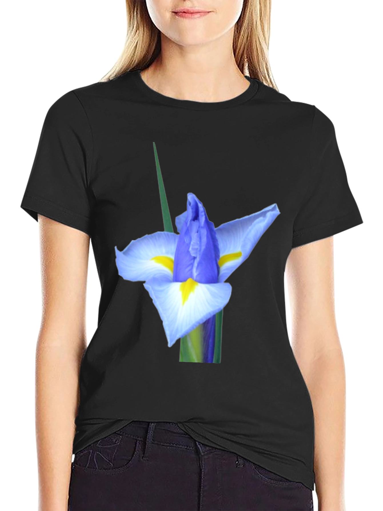 Black Iris Flower Graphic Tee - Black view 2