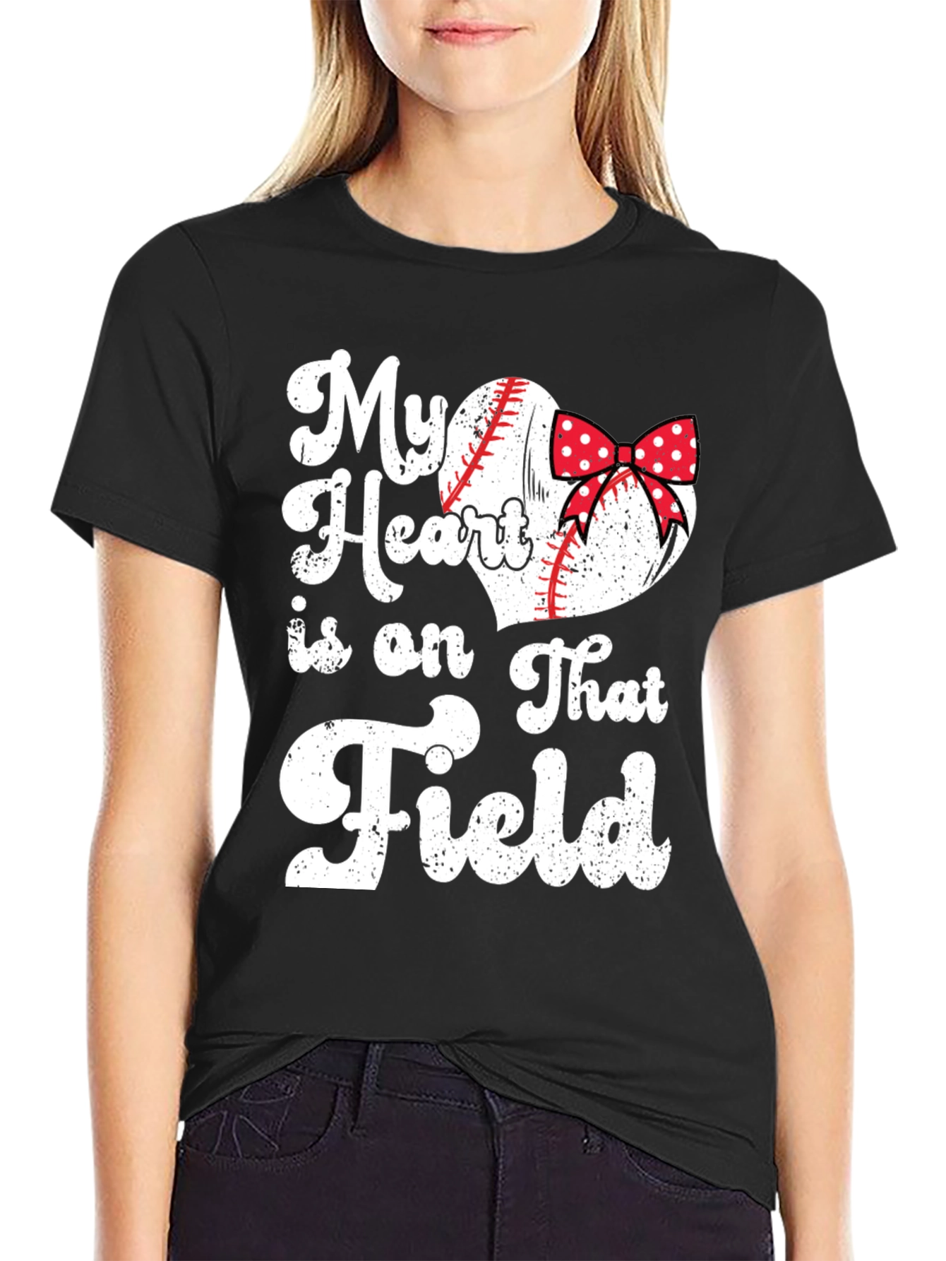Black Baseball Mom Heart Field T-Shirt view 2