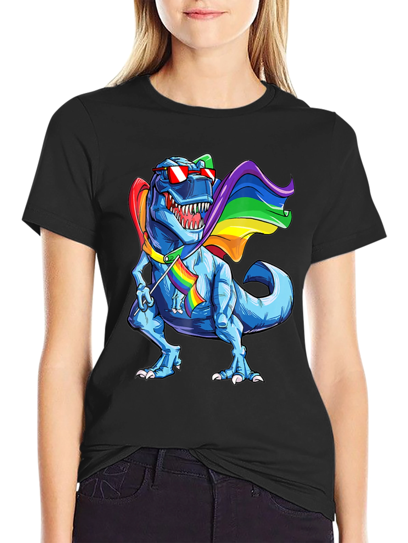 Black Rainbow Dinosaur Pride T-Shirt view 2