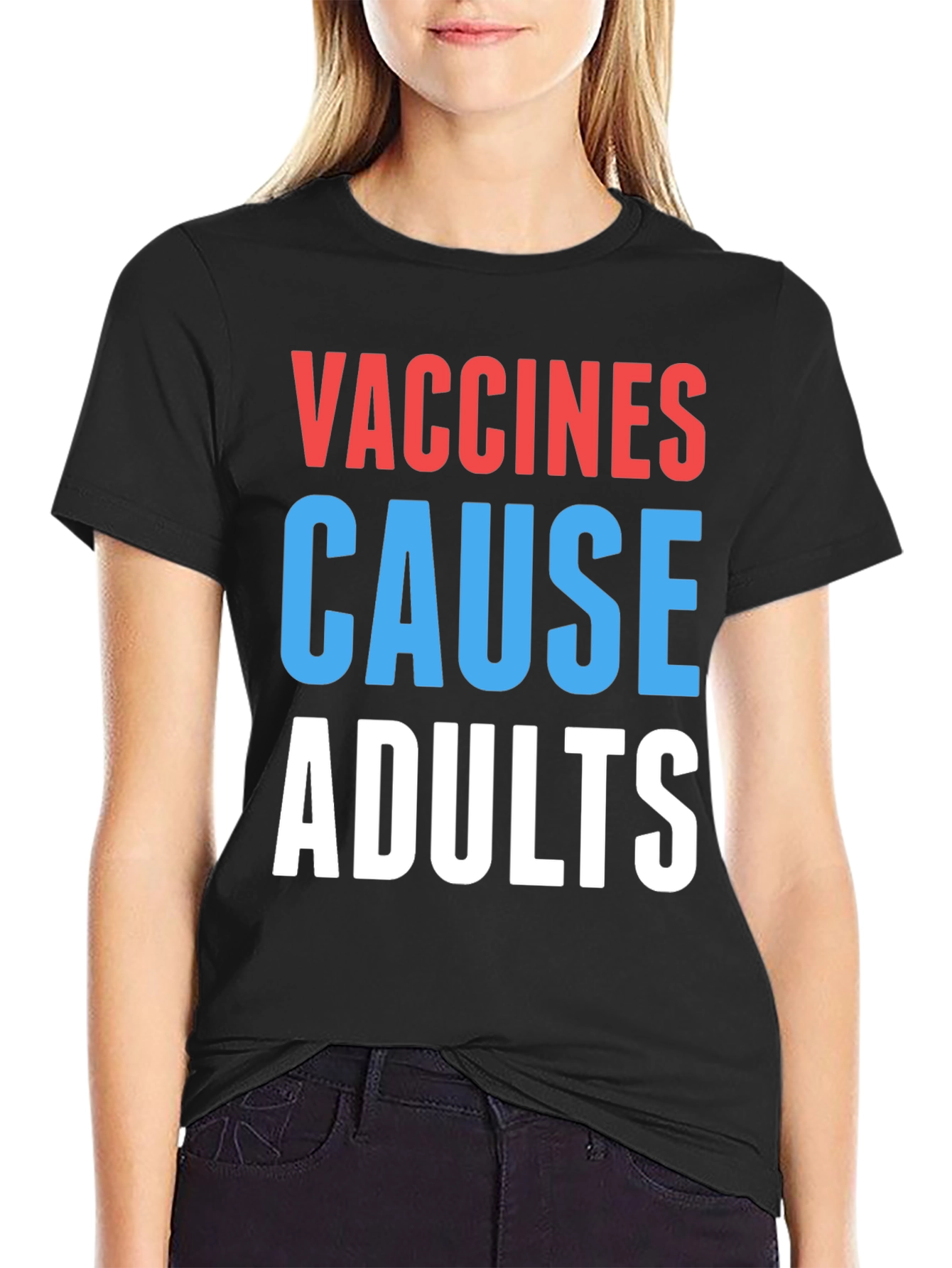 Black Vaccines Cause Adults Graphic Tee - Humorous Slogan view 2