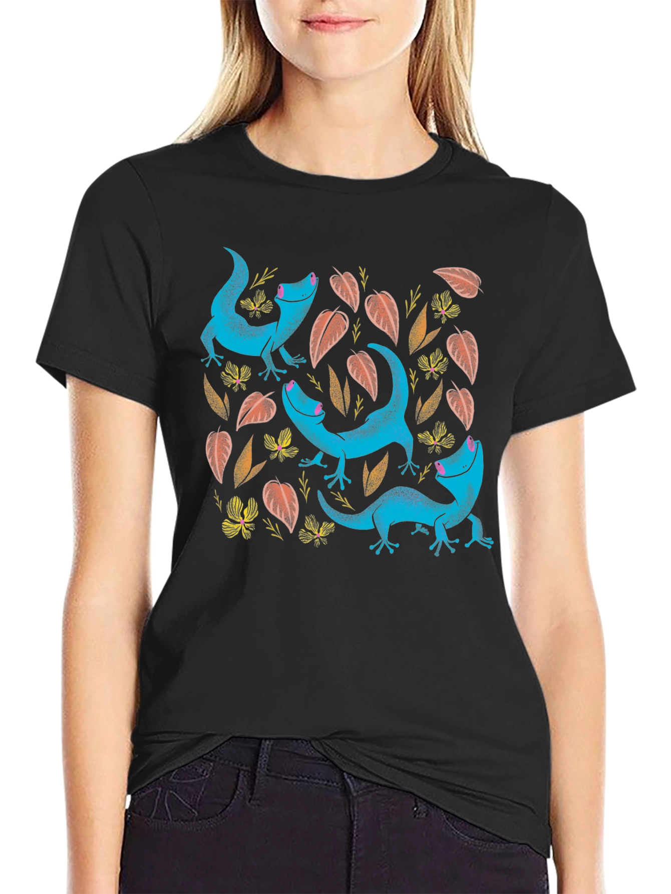 Black Lizard Print Black T-Shirt view 2