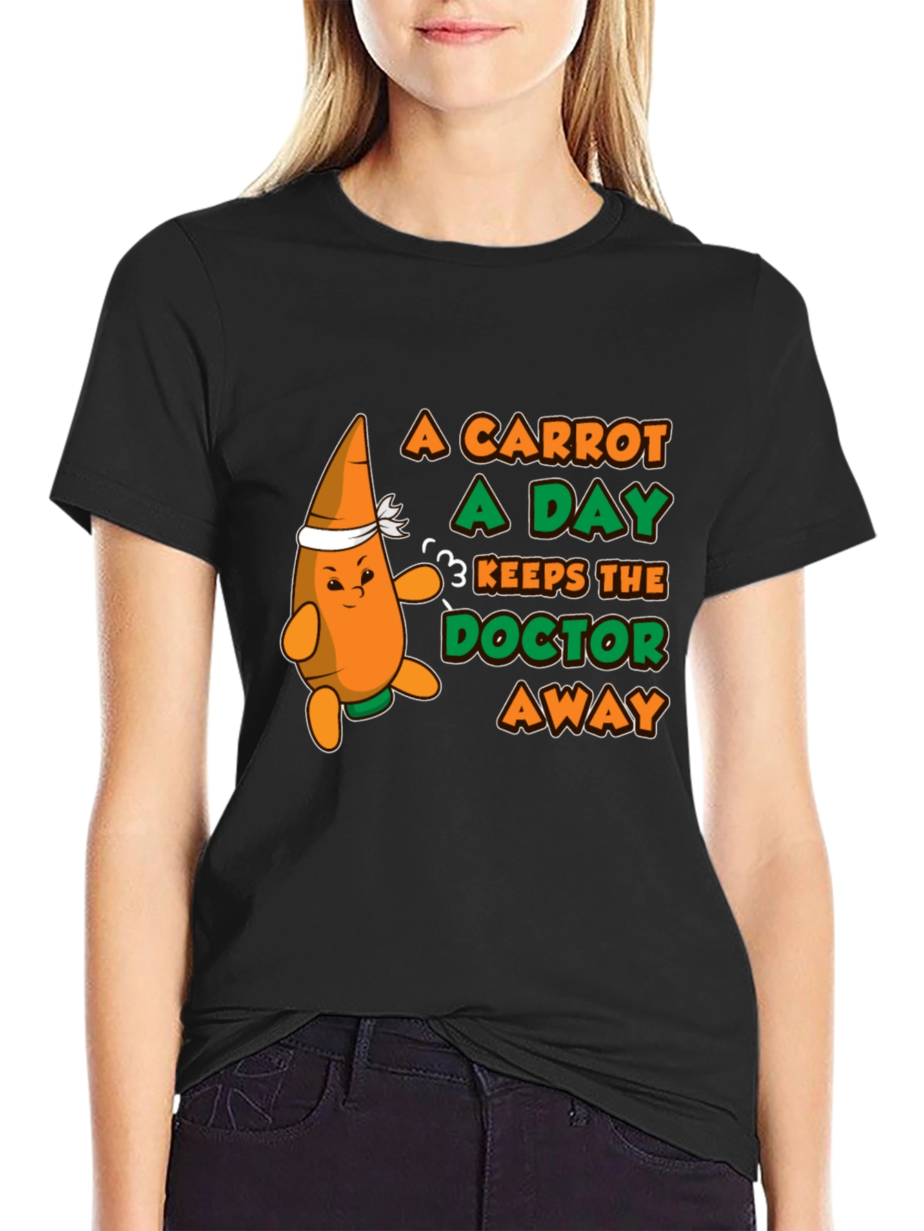 Black A Carrot a Day T-Shirt - Funny Health Tee view 2