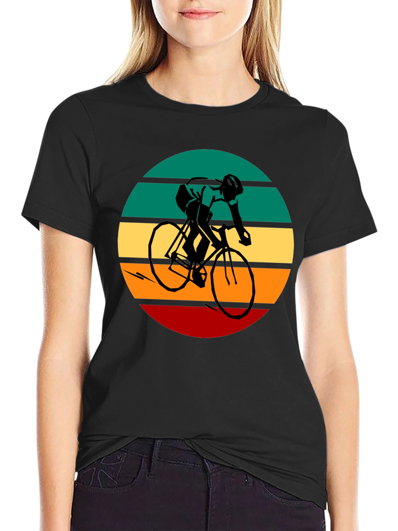 Black Retro Cycling Graphic Tee - Black Cotton Blend view 2
