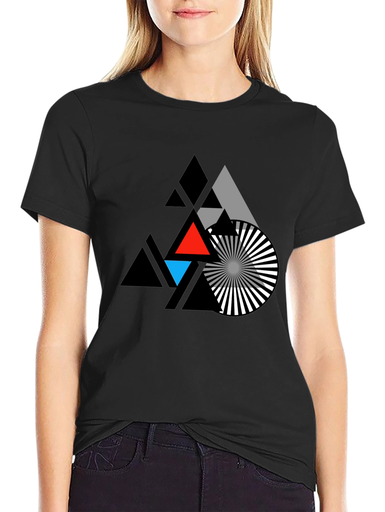 Black Geometric Triangle Graphic T-Shirt view 2