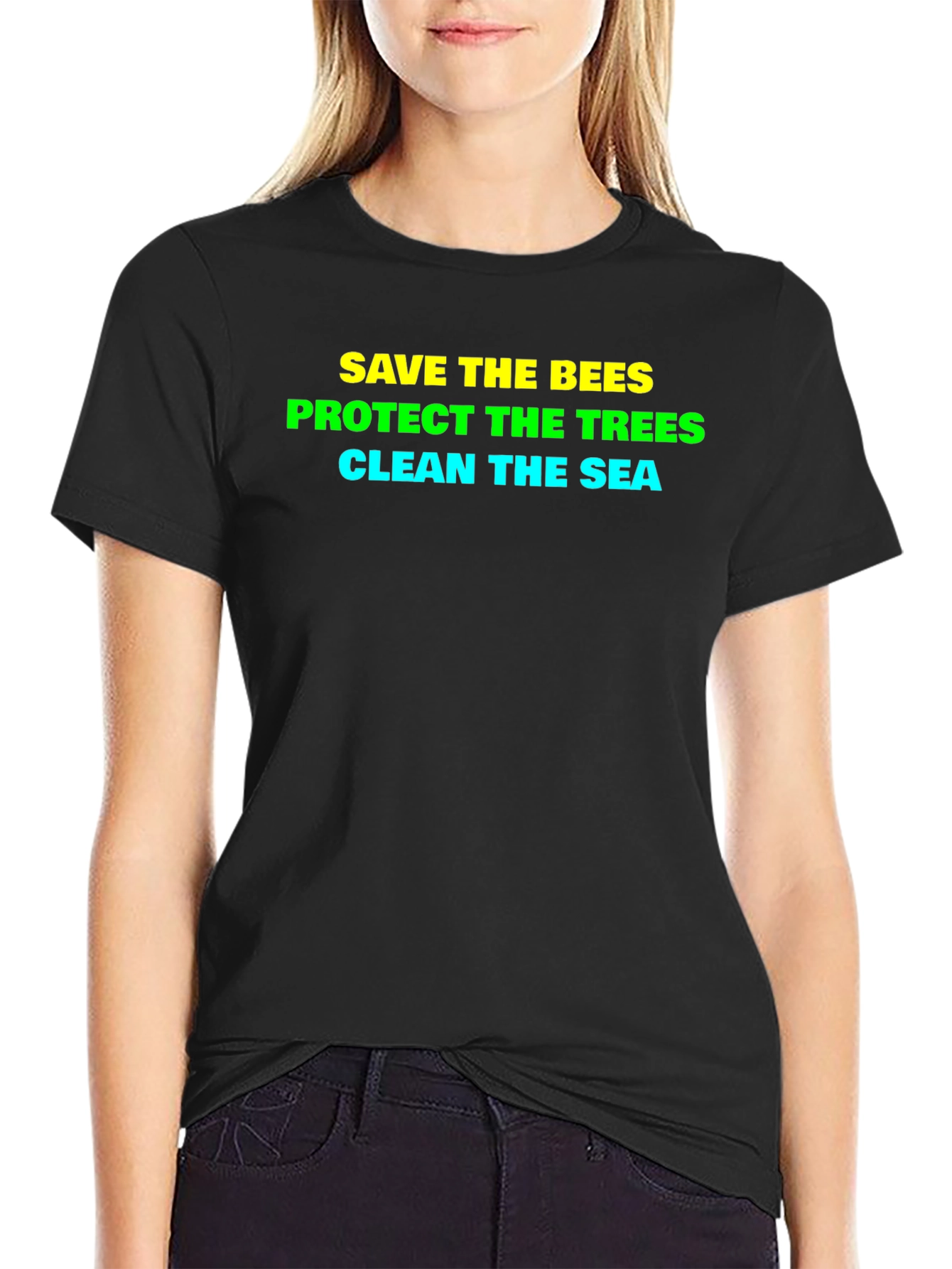 Black Eco-Friendly T-Shirt: Save the Bees, Protect Trees view 2