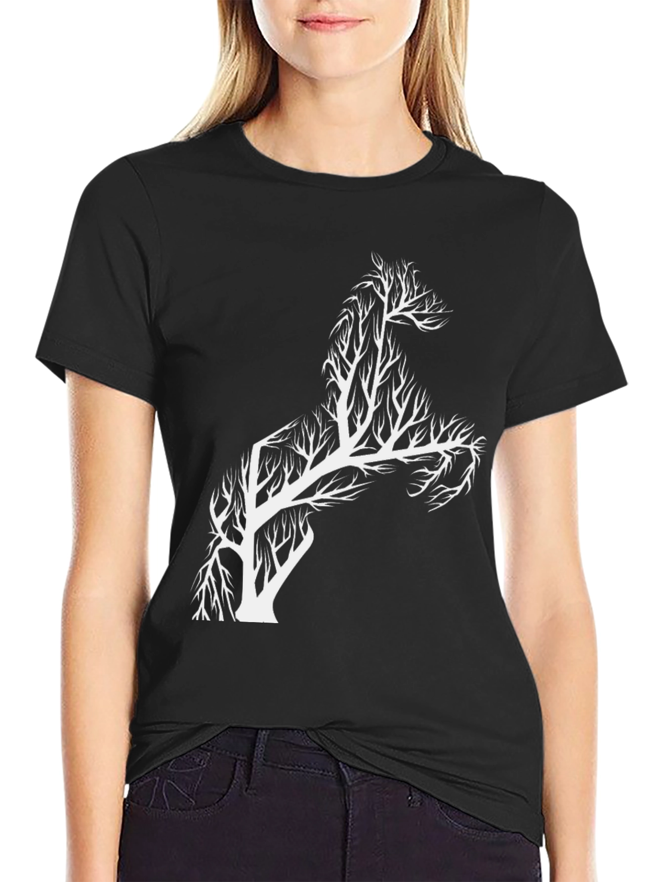 Black Horse Tree T-Shirt - Unique Graphic Tee view 2