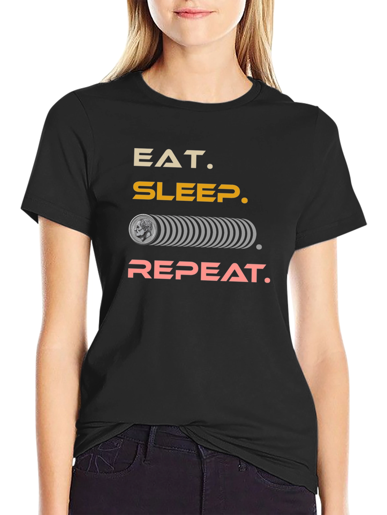 Black Eat Sleep Dime Repeat T-Shirt - Funny Coin Collector Tee view 2