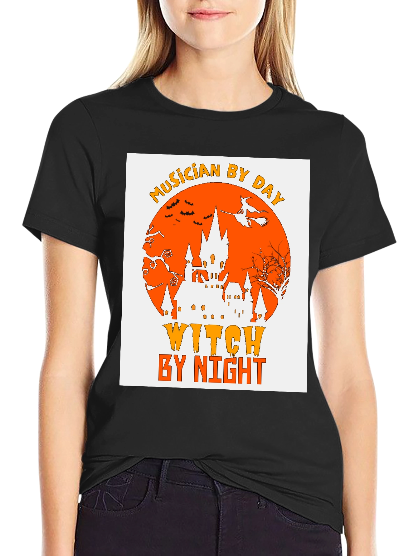Black Musician by Day, Witch by Night Halloween T-Shirt view 2