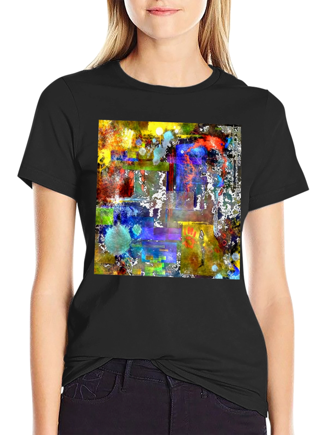 Black Abstract Art Graphic Tee - Men's Black T-Shirt view 2