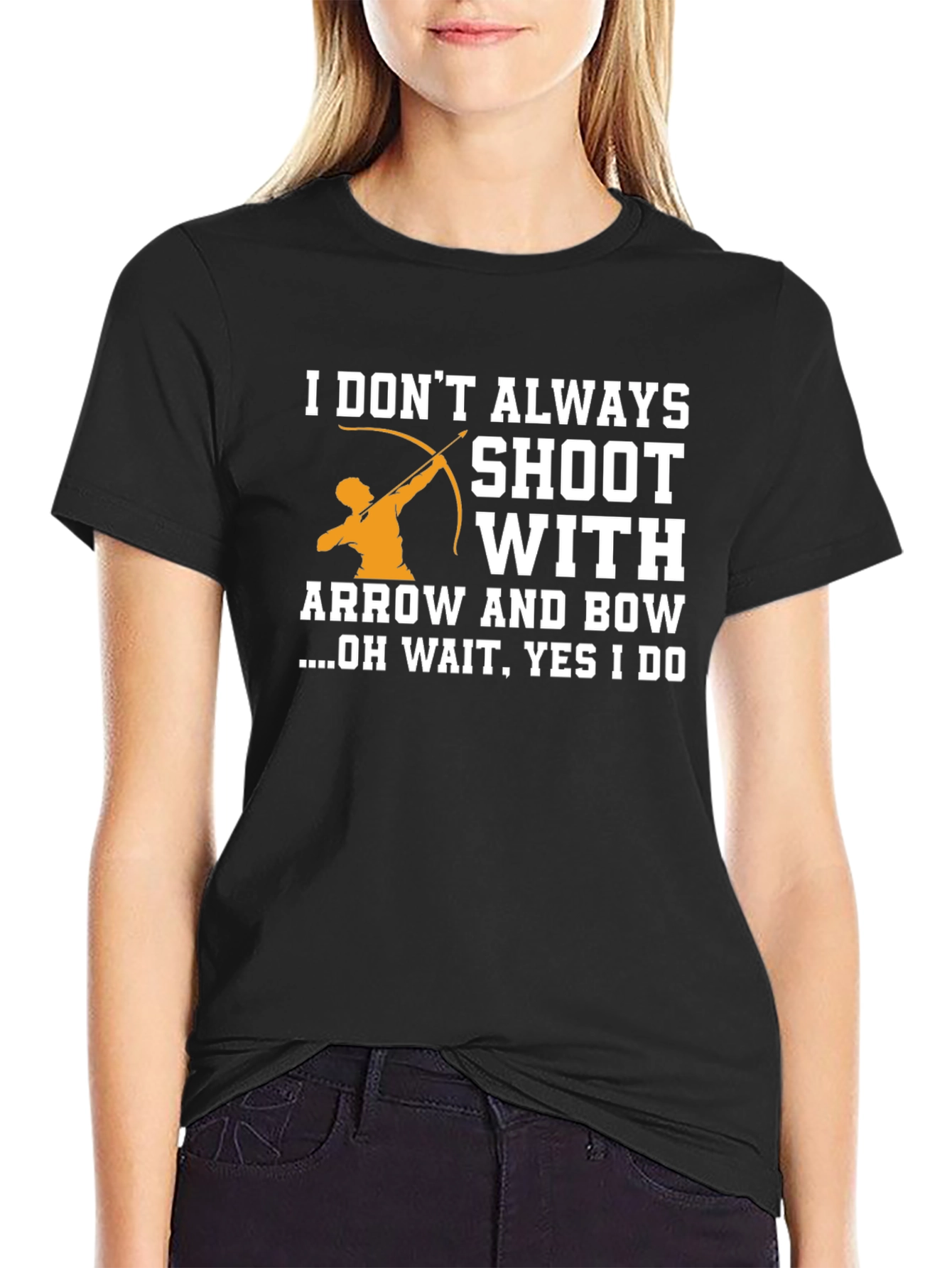 Black Archery Humor T-Shirt - I Shoot With Arrow and Bow view 2