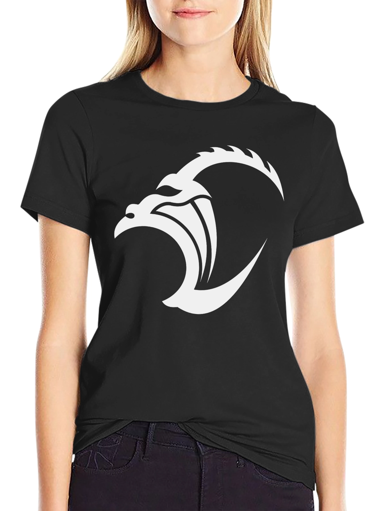 Black Black T-Shirt with White Dragon Graphic view 2