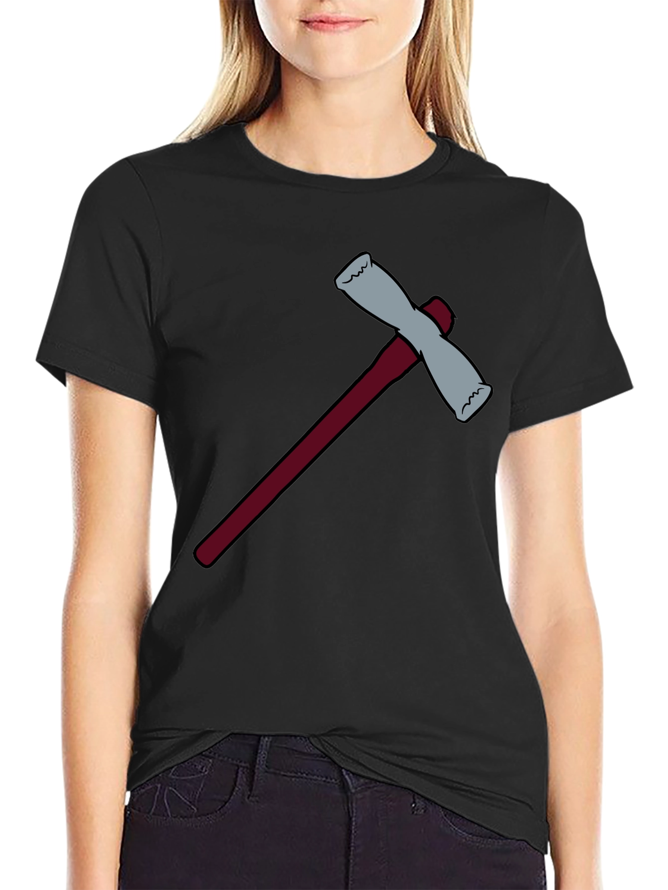 Black Cartoon Axe Graphic Tee - Black Cotton Blend view 2