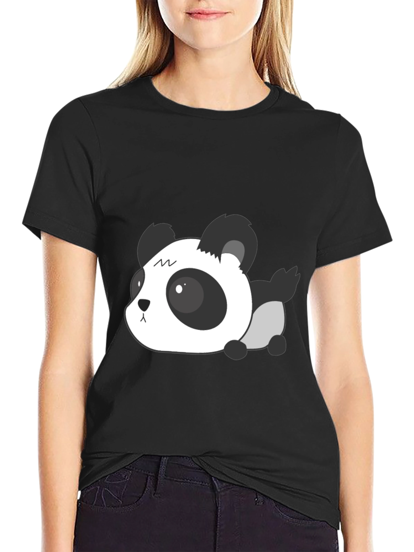 Black Cute Panda Graphic Tee - Soft Black T-Shirt view 2