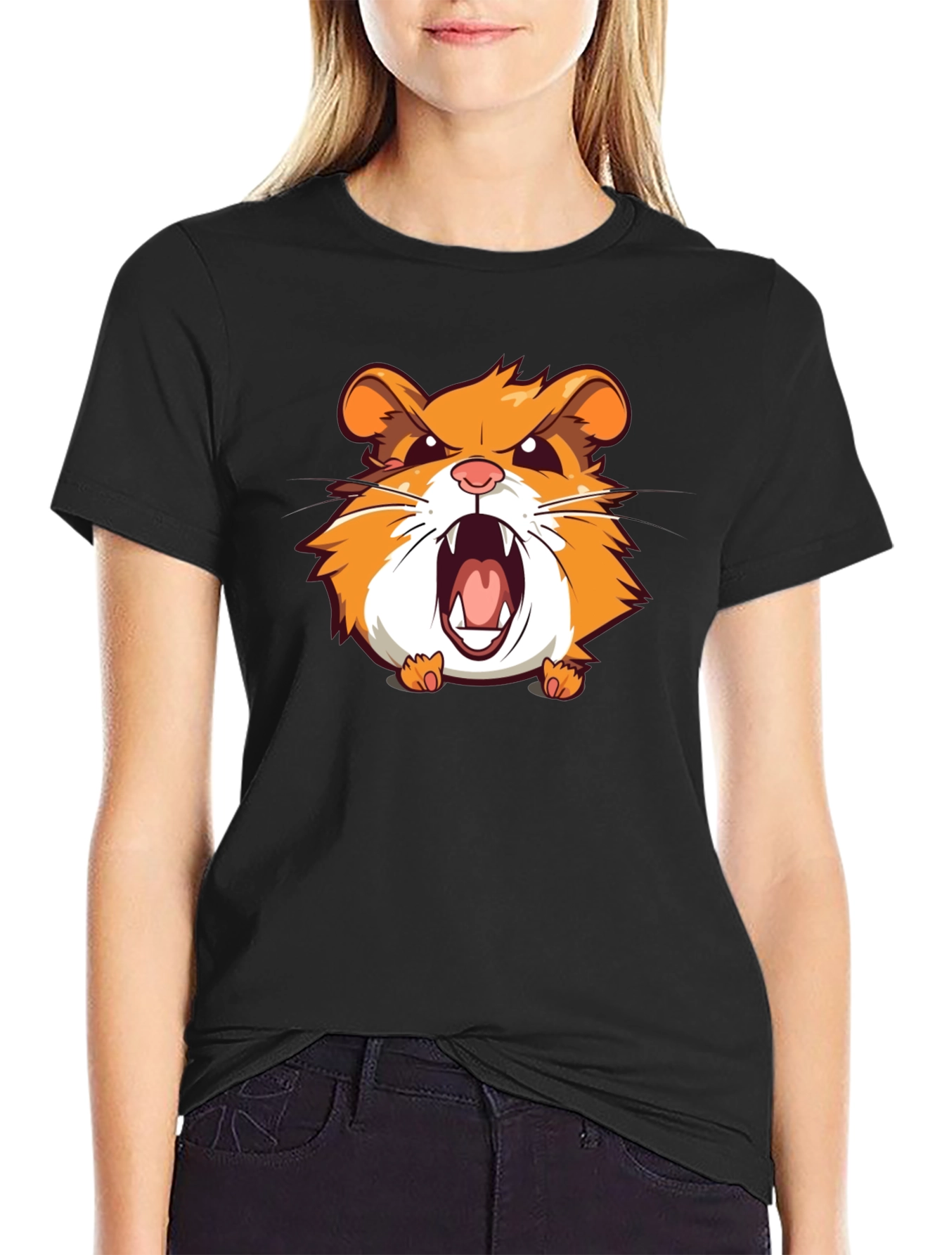 Black Angry Hamster Graphic T-Shirt - Black Crew Neck Tee view 2