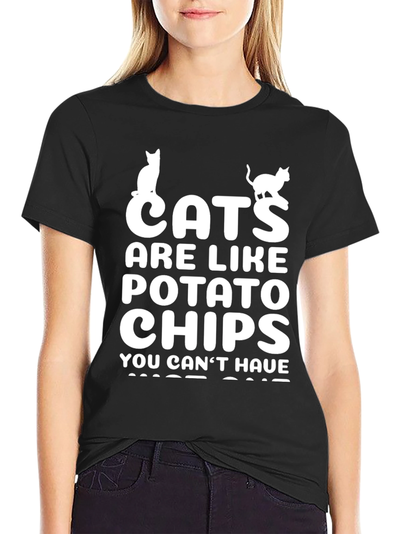 Black Cats are Like Potato Chips Funny Black T-Shirt view 2