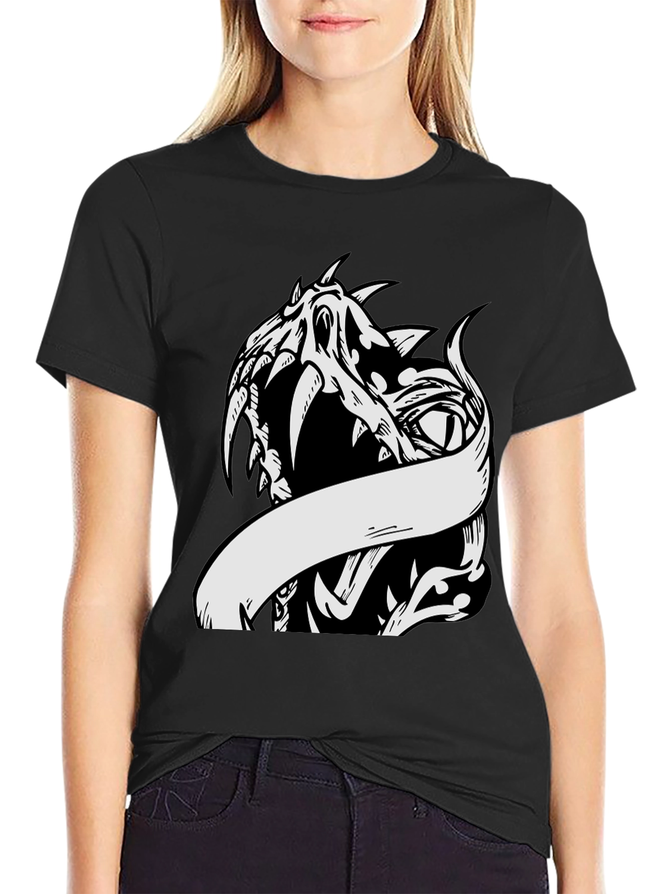 Black Black T-Shirt with Dragon Graphic view 2