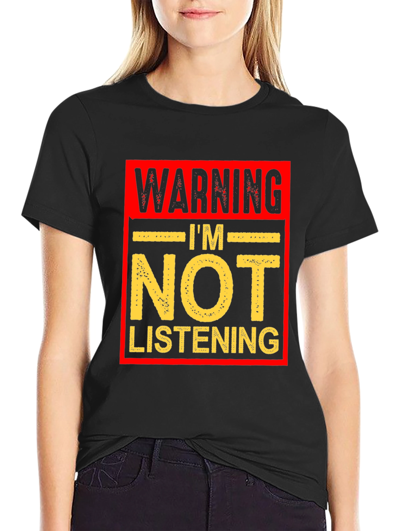 Black Warning I'm Not Listening Graphic T-Shirt view 2