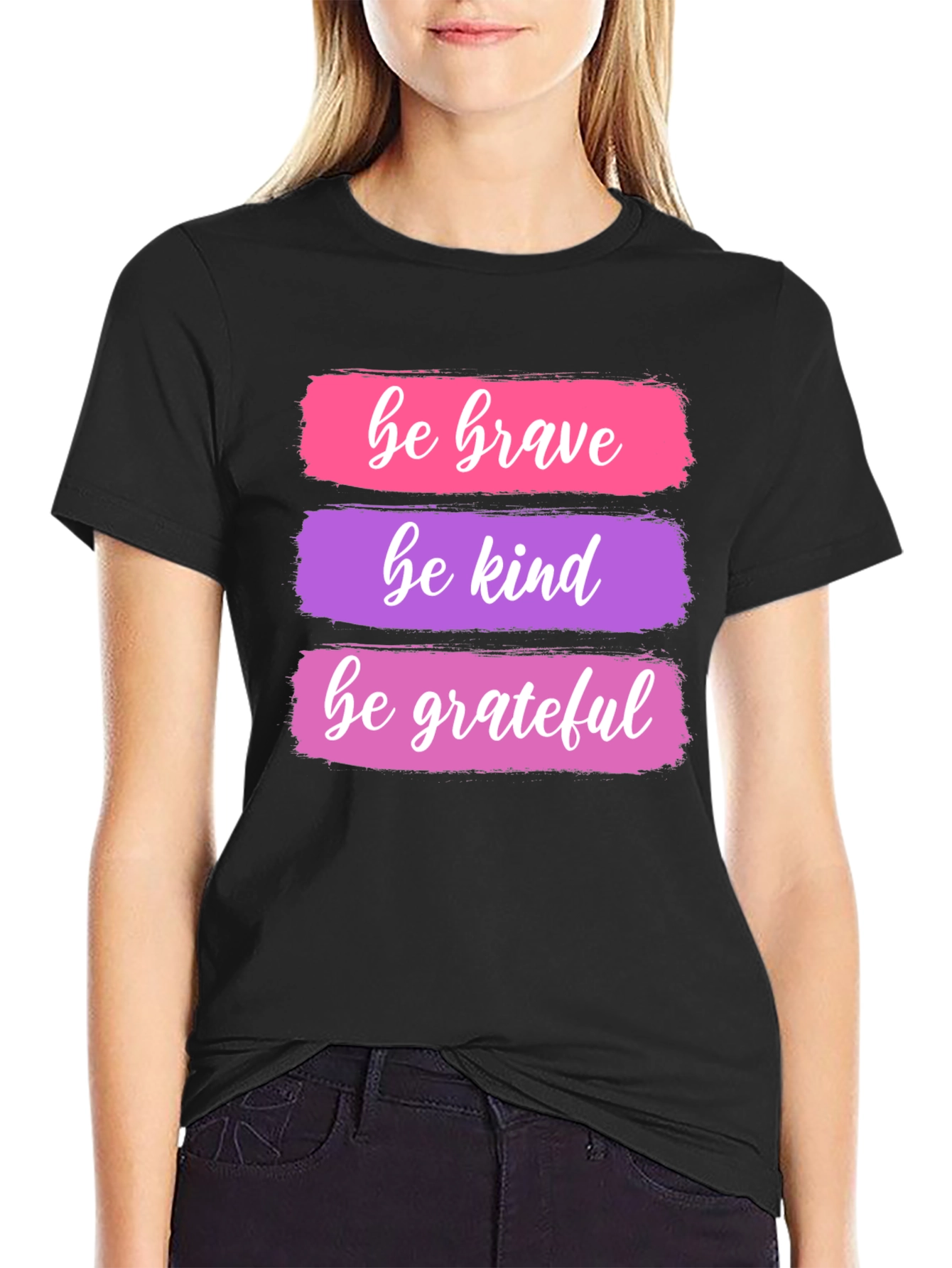Black Be Brave, Kind, Grateful T-Shirt view 2