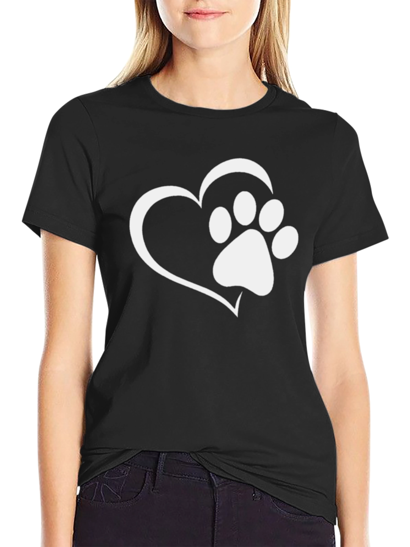 Black Heart Paw Print Graphic Tee - Black view 2