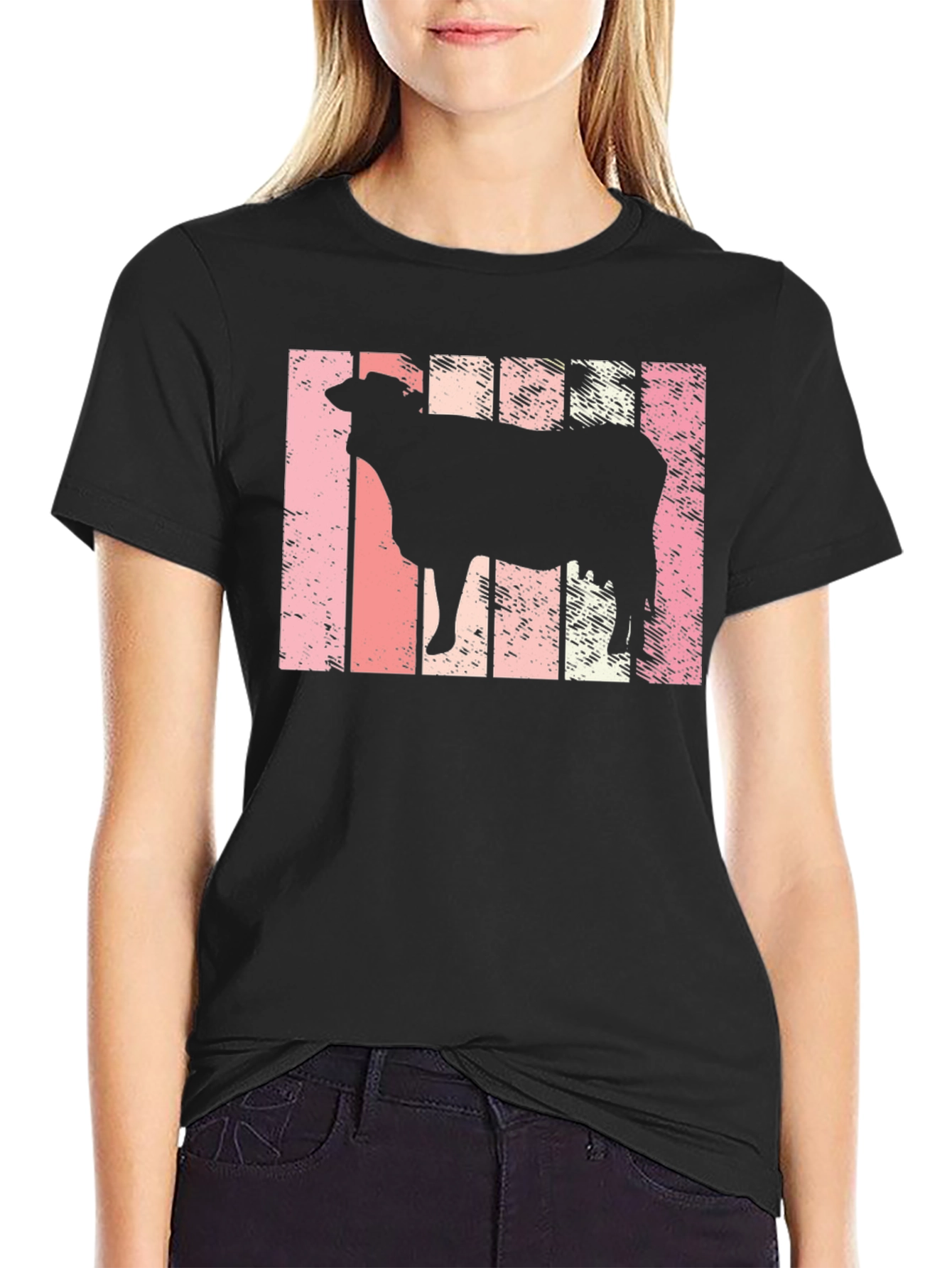 Black Retro Cow Silhouette T-Shirt view 2