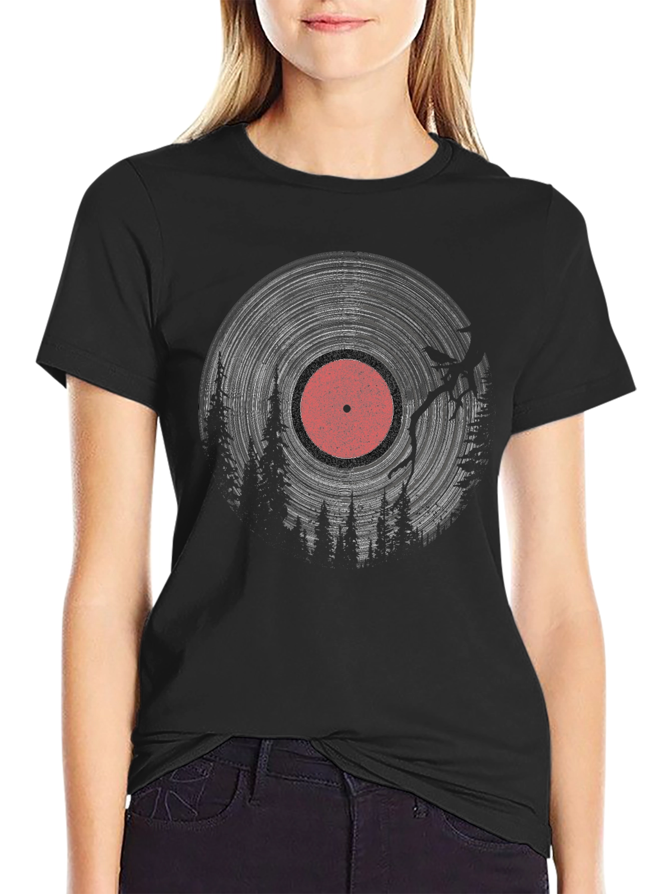 Black Vinyl Record Forest T-Shirt - Black view 2