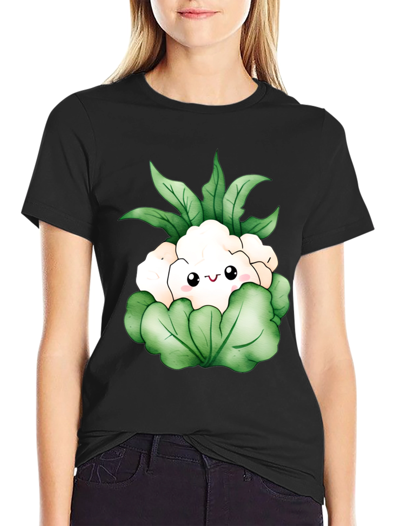 Black Kawaii Cauliflower Graphic Tee view 2