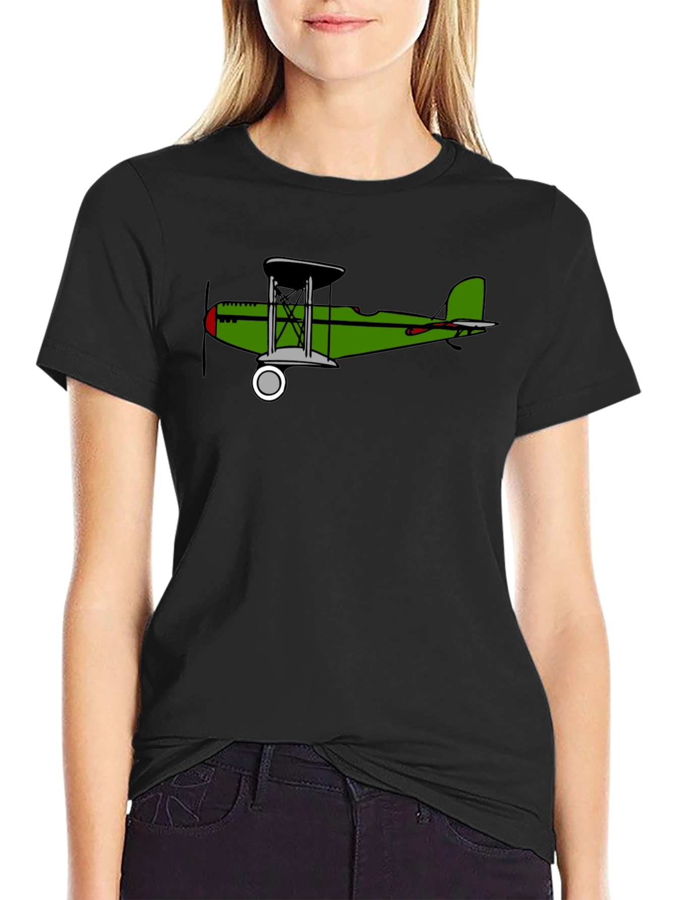 Black Vintage Biplane Graphic Tee - Black view 2