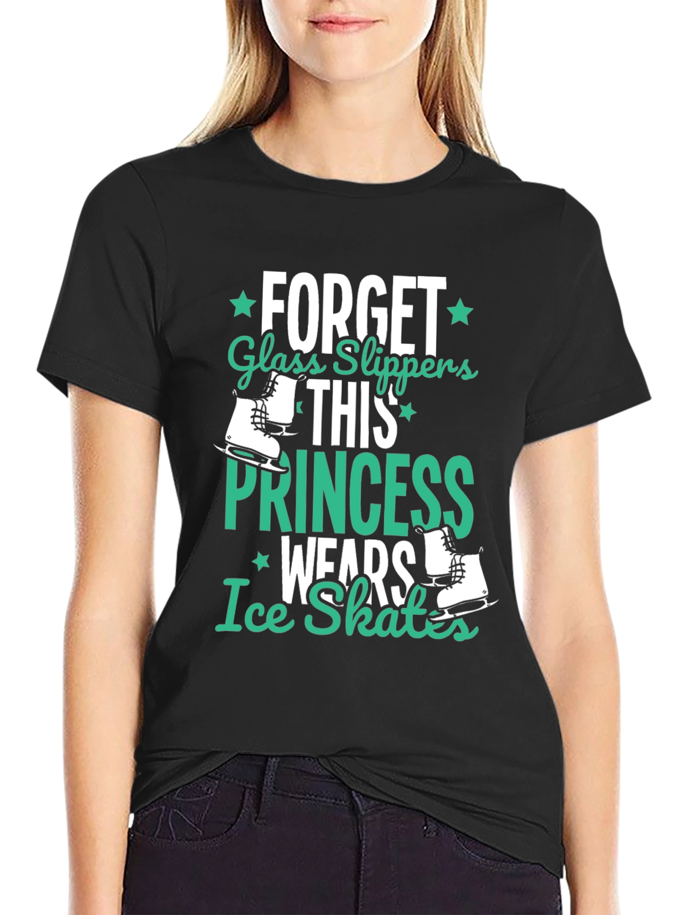 Black Ice Skates Princess Black T-Shirt view 2