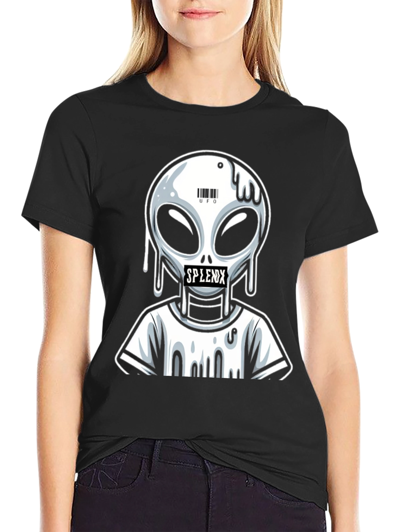Black Alien Graphic T-Shirt - Splenx UFO Design view 2