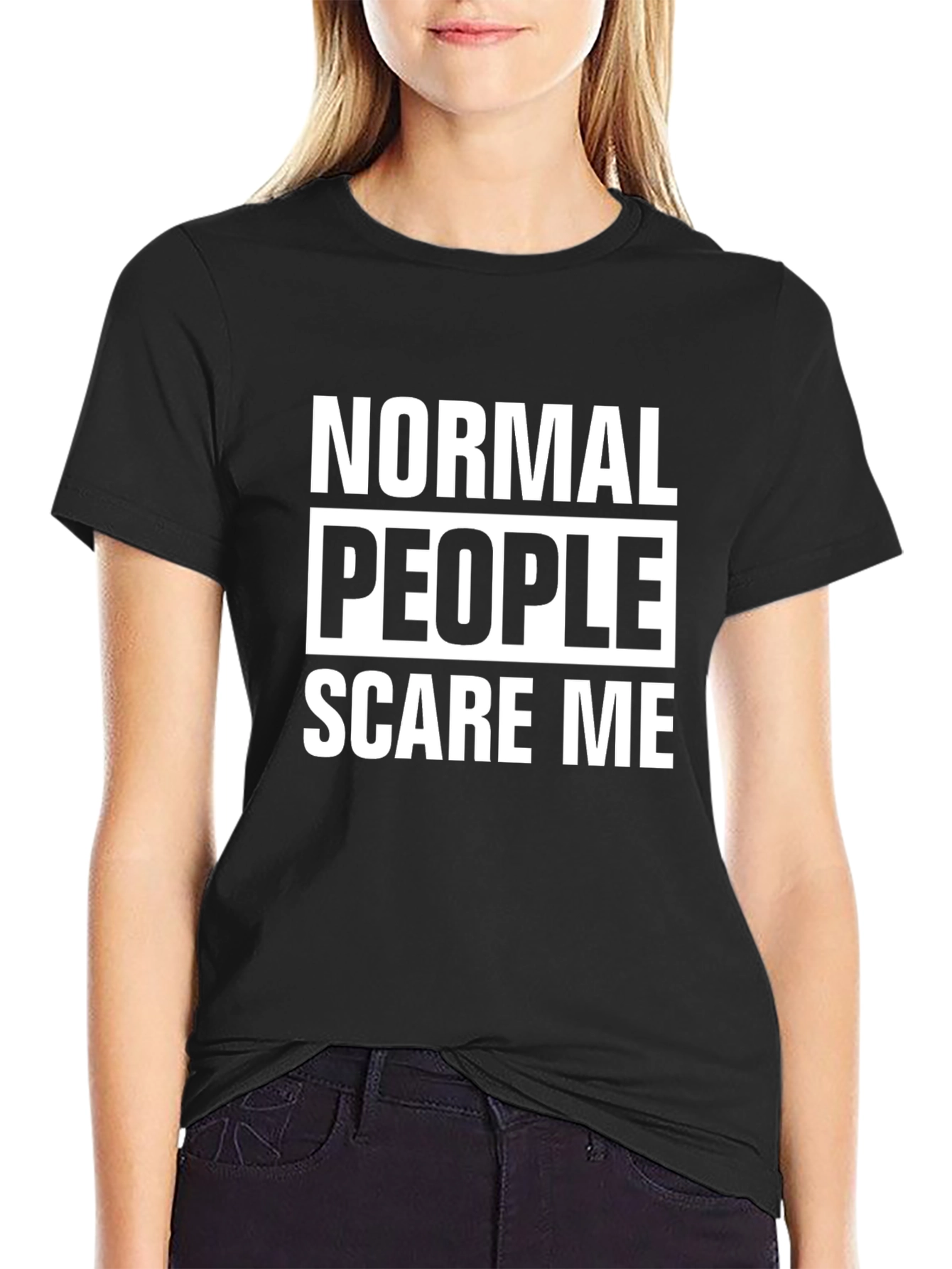 Black Normal People Scare Me Graphic Tee - Black Cotton T-Shirt view 2